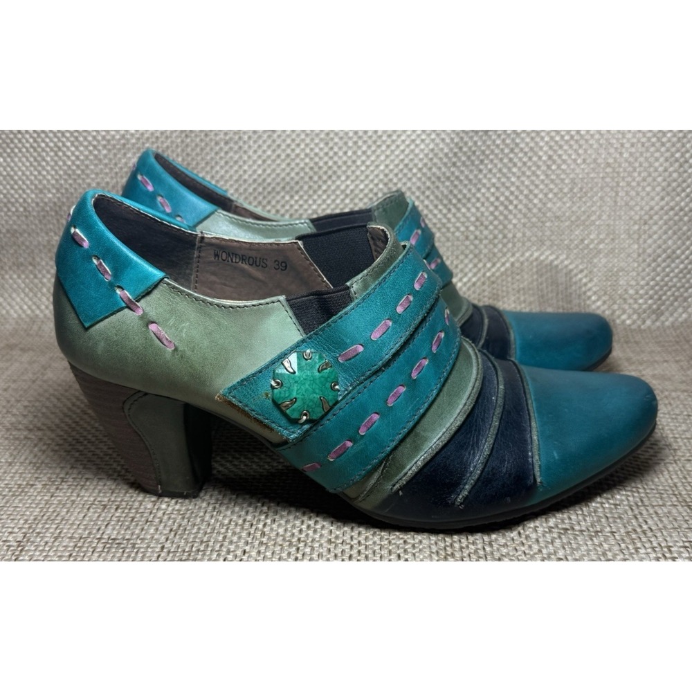 L'Artiste Boots 8.5 Spring Step Wondrous Teal Leather Whimsyโ Block Heel Booties